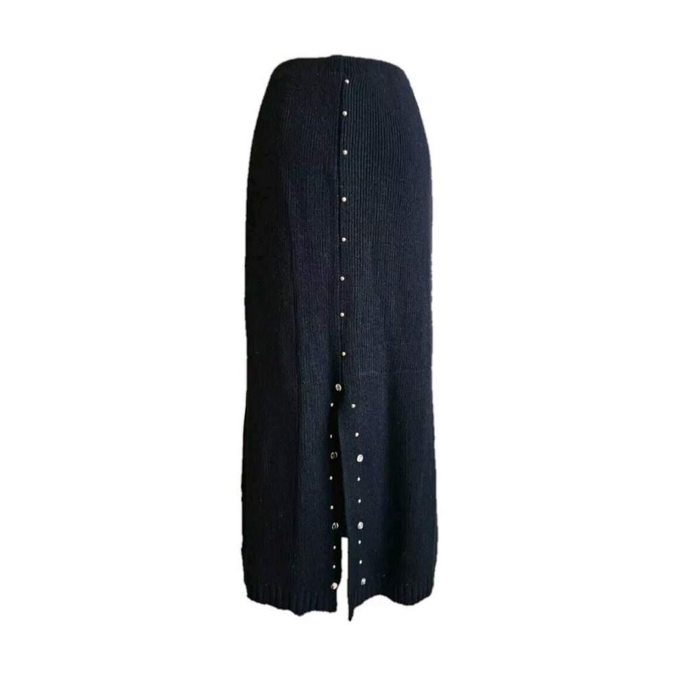 Black Hosanna Design Studded Jewel Knit Midi Skirt (B2)